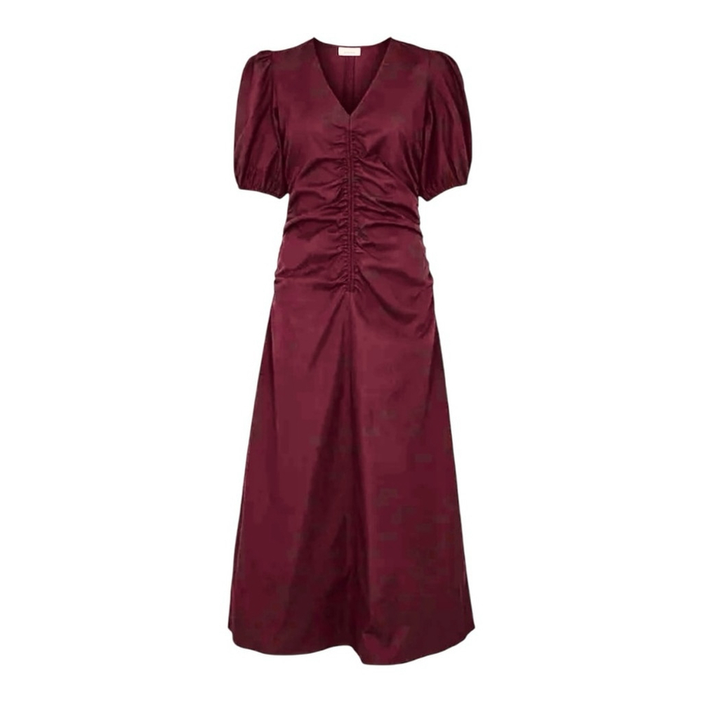 NEW Minimum Dulli Cotton Ruched V Neck Midi Dresss Size 36/ S